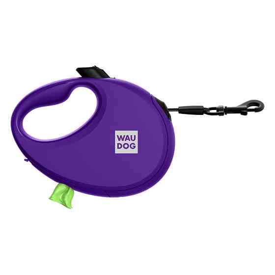 Поводок-рулетка для собак WAUDOG R-leash с контейнером для пакетов, светоотражающая лента, L, до 40 кг, 5 м, фиолетовый Киев