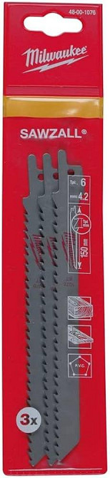 Полотно для шабельної пили MILWAUKEE, 150мм/ крок зуба 4,2мм, (3шт), (деревина, пластик) Одесса - изображение 2