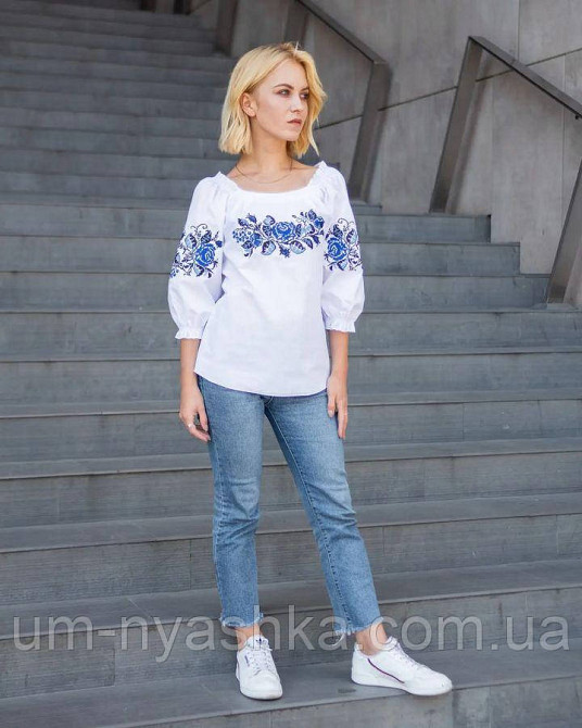 Жіноча вишиванка з класичним орнаментом синьо-біла S-4XL Кривой Рог - изображение 4