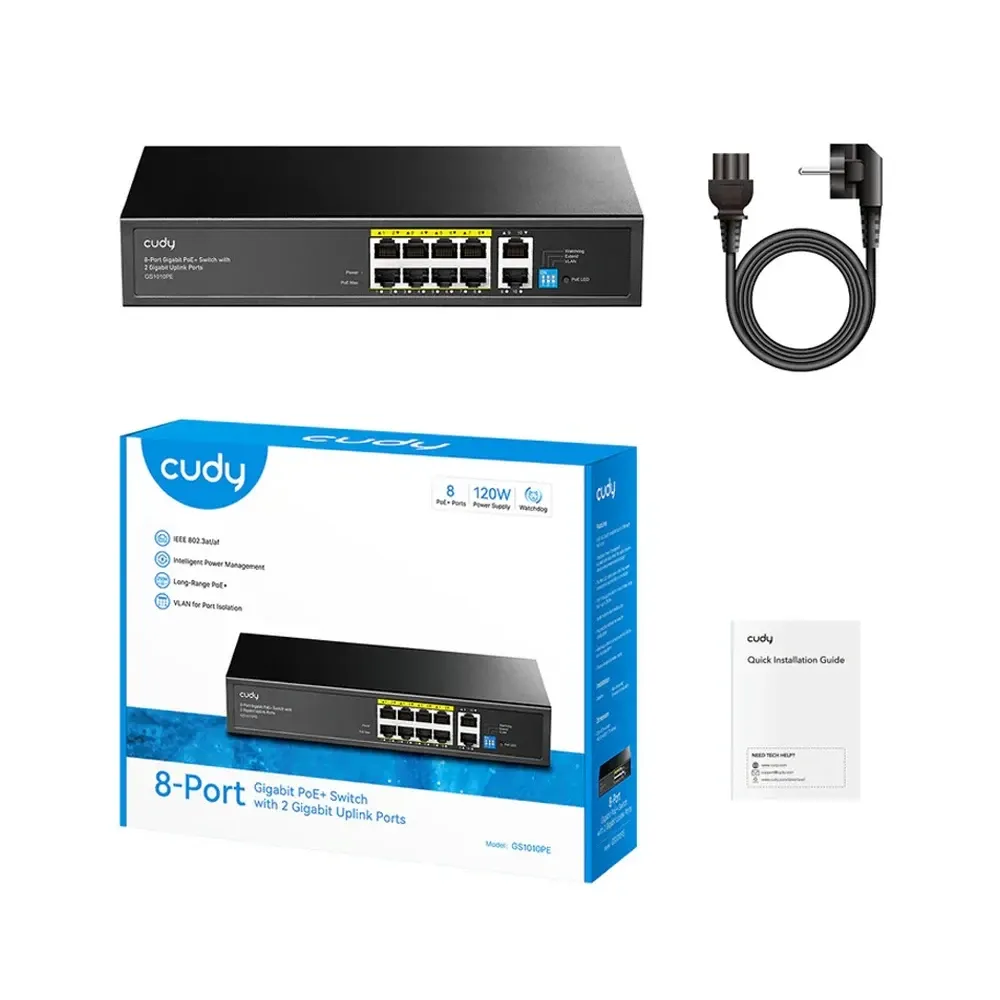 PoE-комутатор 10-портовий некерований Cudy GS1010PE 8 портів PoE+ гігабітний 120W (73-00502) Київ - фото 4