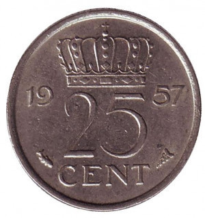 Монета 25 центов. 1957 год, Нидерланды. Полтава - изображение 1