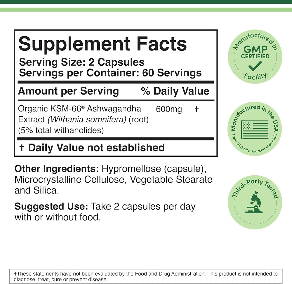 Ашваганда Double Wood Supplements Ashwagandha KSM-66 600 mg (на 2 капсулы), 120 capsules. Луцьк - фото 2