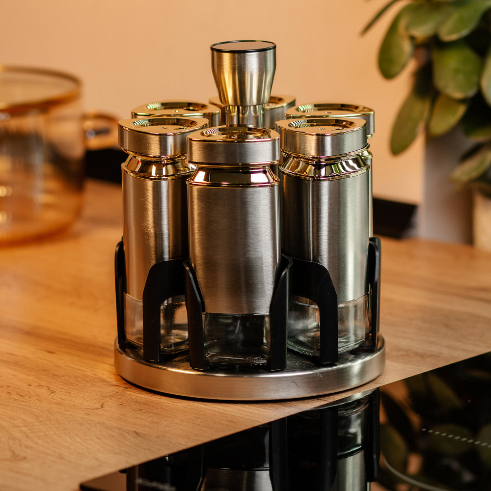 TS Kitchen Набір ємностей для спецій на підставці 6 баночок по 120 мл Коломия - фото 7