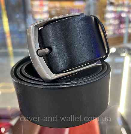 Широкий чоловічий джинсовий ремінь із натуральної шкіри чорного кольору 45 мм PS Leather Київ
