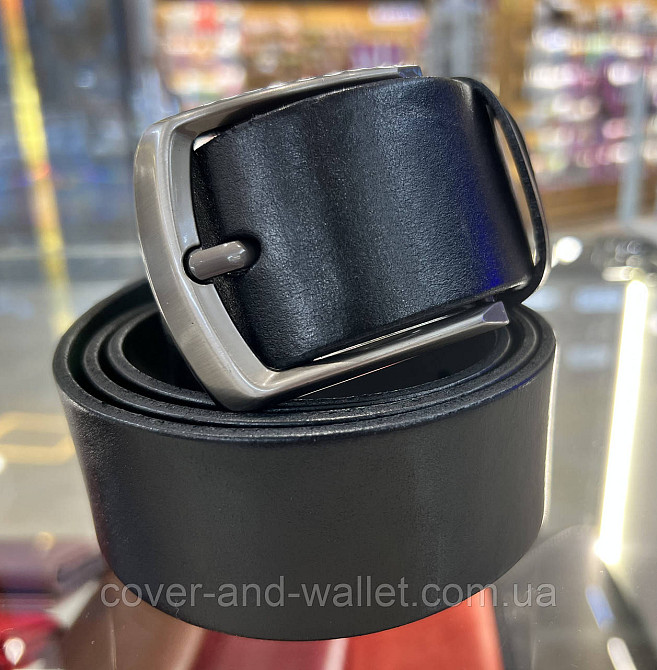 Широкий чоловічий джинсовий ремінь із натуральної шкіри чорного кольору 45 мм PS Leather Київ - фото 1