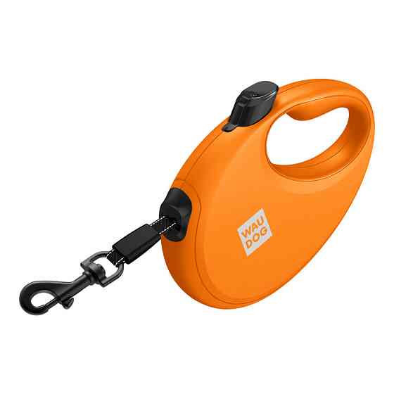 Повідець-рулетка для собак WAUDOG R-leash з контейнером для пакетів, світловідбивна стрічка, M, до 20 кг, 5м, помаранчевий Київ
