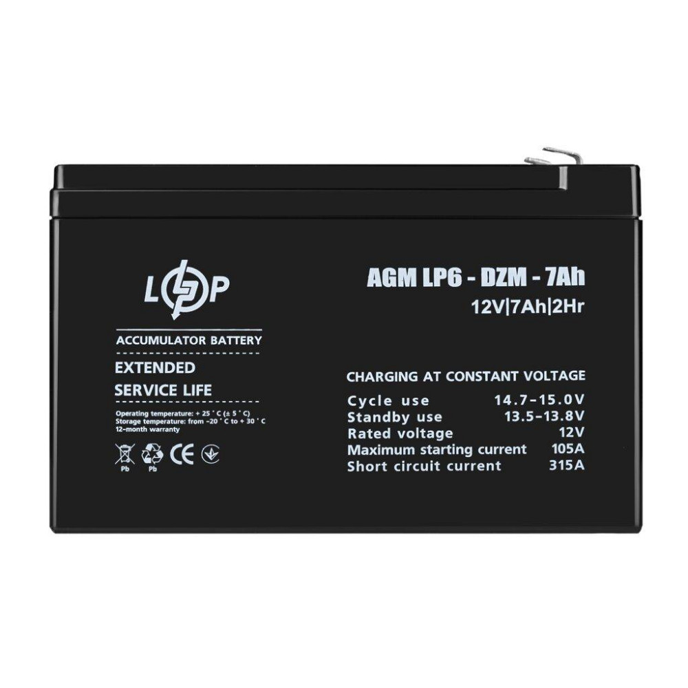 Тяговый свинцово-кислотный AGM аккумулятор LP 6-DZM-7 Ah Киев - изображение 1