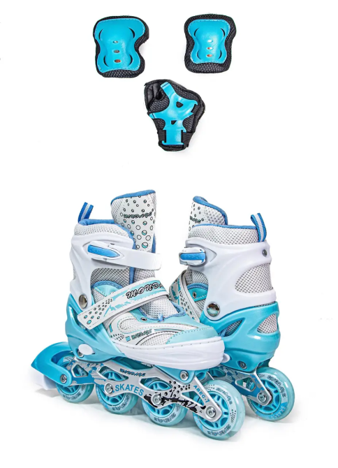 Ролики + наколенники + налокотники + защита на ладони Happy Бирюзовые, размер 34-38 Одесса - изображение 1