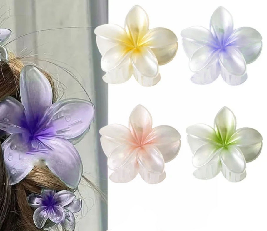 Заколка-крабік квітка Біла перламутрова з жовтою серединкою Смела - изображение 3