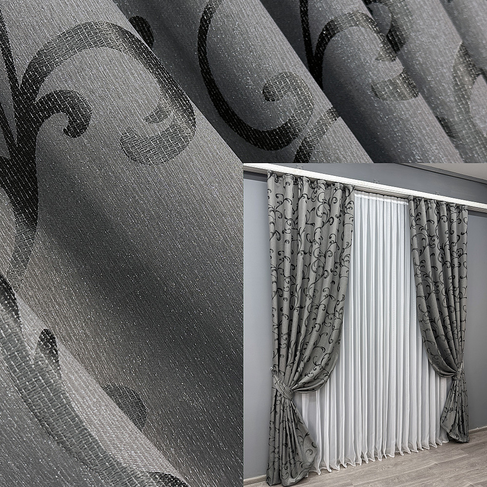 Комплект готовых штор VR-Textil Жаккард Allure № 1618ш Серый 150х270 см 2 шт (33-0485) Киев - изображение 1