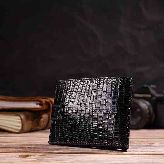 Цікавий чоловічий гаманець із натуральної фактурної шкіри CANPELLINI 21789 Чорний Київ