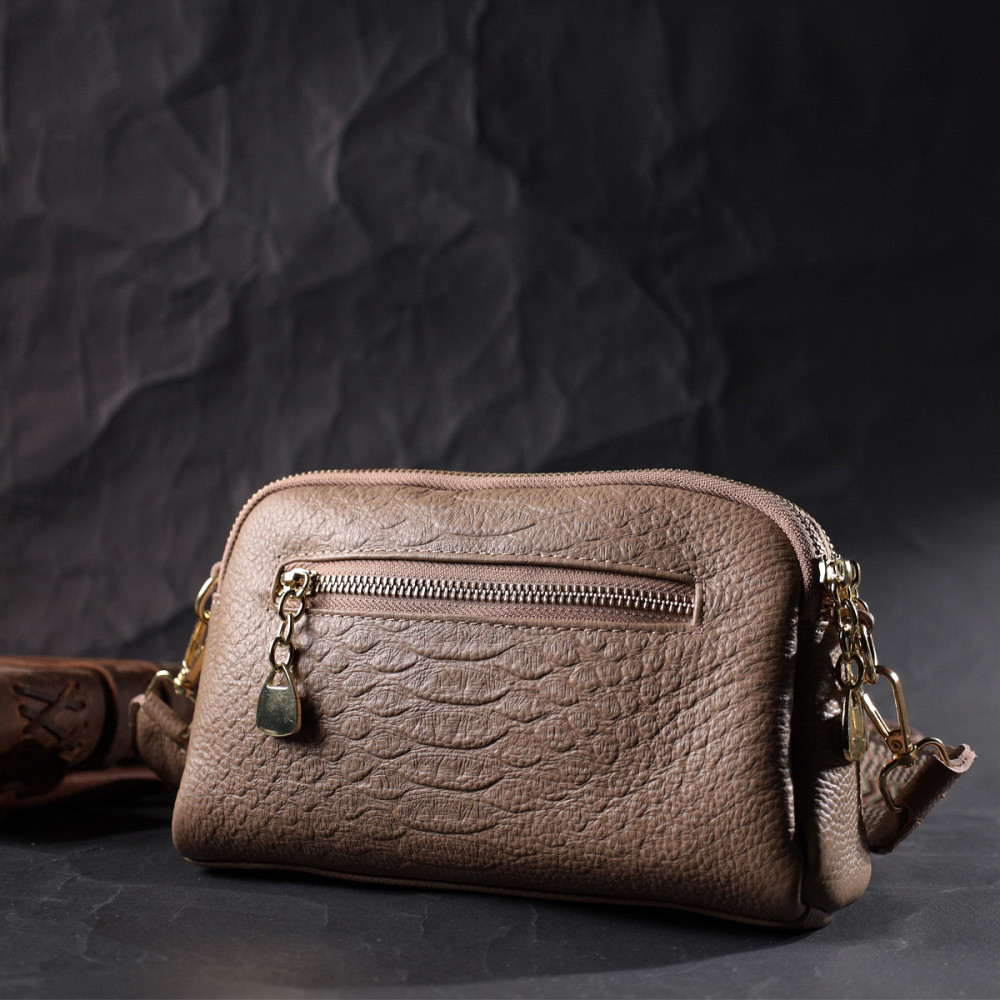 Женская сумка на два отделения из натуральной кожи Vintage 22356 Бежевая Киев - изображение 10