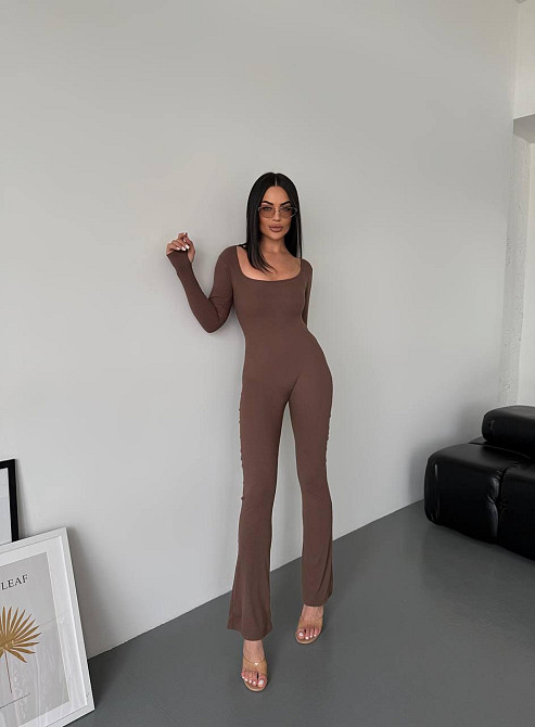 Жіночий стильний повсякденний комбінезон, щільний рубчик трикотаж. Шоколад, 42/44 Одеса - фото 2