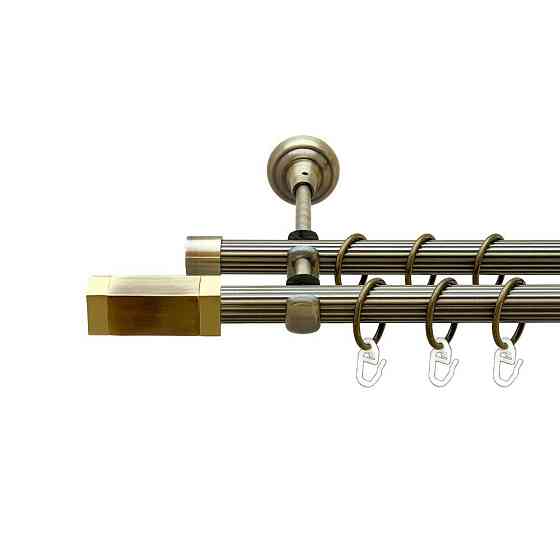 Карниз Orvit Квадро металевий дворядний відкритий рифлена труба кільце металеве Антик 19\19 мм 200 см (00-00022098) Львів