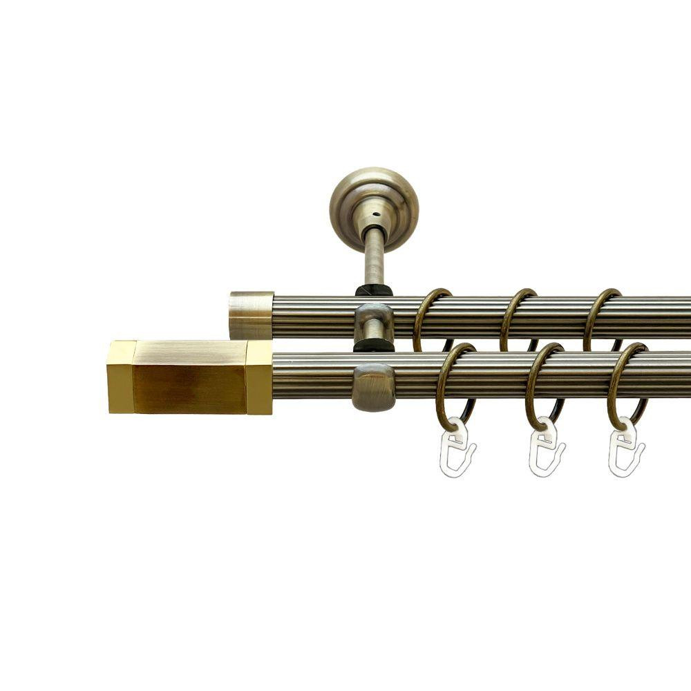 Карниз Orvit Квадро металевий дворядний відкритий рифлена труба кільце металеве Антик 19\19 мм 200 см Львов - изображение 1