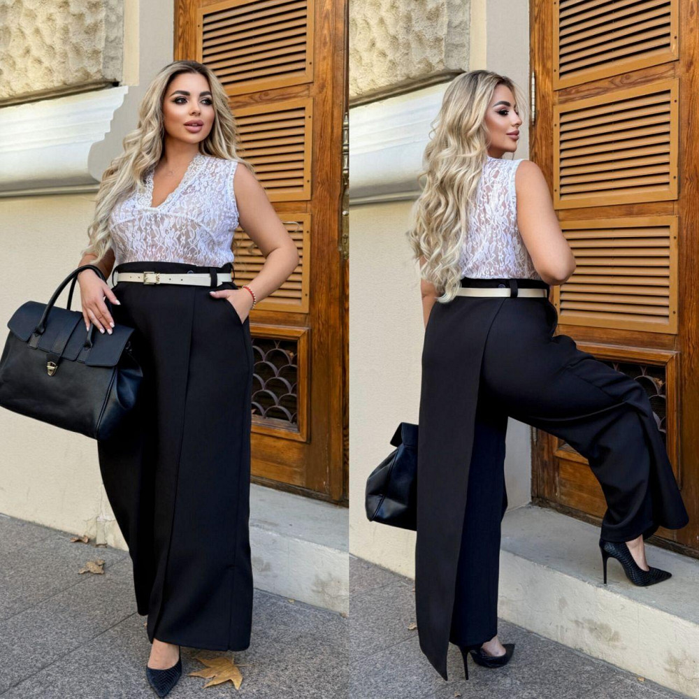 Женские базовые брюки с имитацией юбки костюмка Черный, 56/58 Одесса - изображение 1