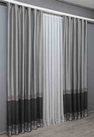 Комплект готовых штор VR-Textil ANZIO № 1469ш Серебристый с графитовым 140х290 см 2 шт (33-0336) Киев