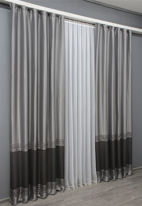 Комплект готовых штор VR-Textil ANZIO № 1469ш Серебристый с графитовым 140х290 см 2 шт (33-0336) Киев - изображение 4