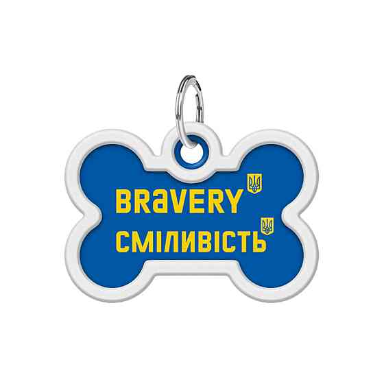 Адресник для собак і котів металевий WAUDOG Smart ID з QR паспортом, малюнок "Сміливість", кістка, Д 40 мм, Ш 28 мм Київ