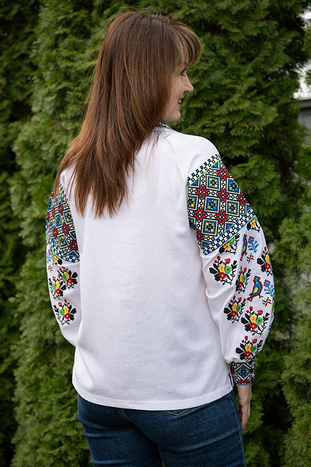 Вишиванка жіноча, лляна, біла, з довгим рукавом, топ Київ - фото 5