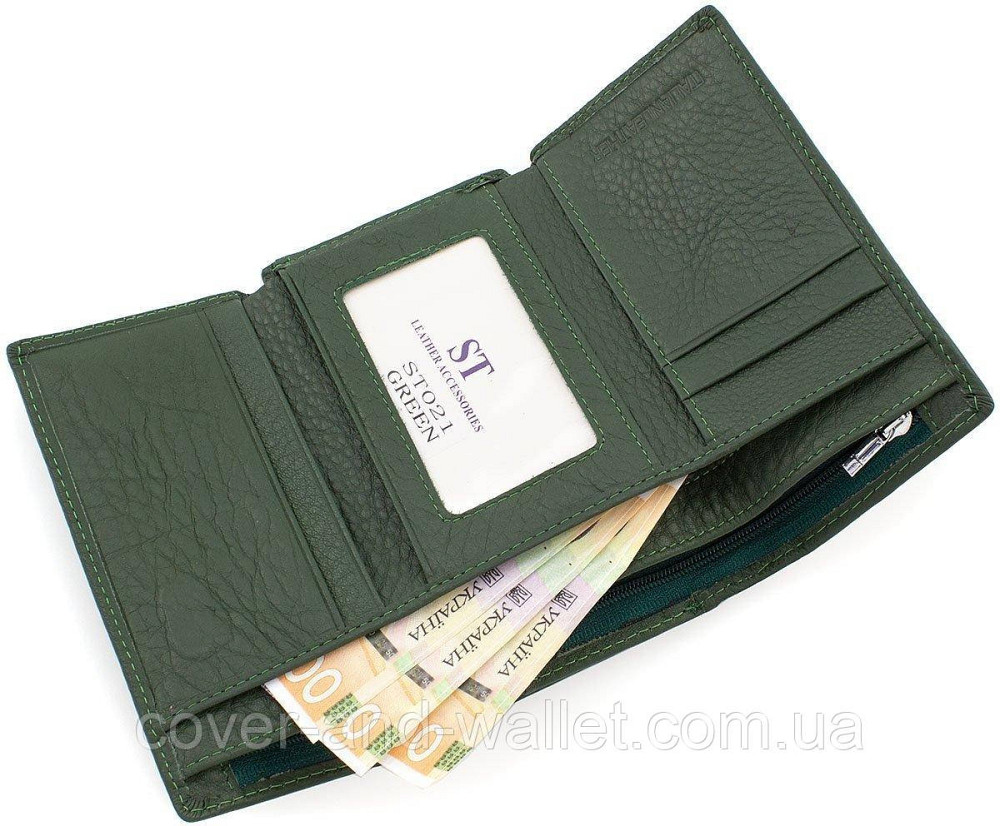 Жіночий маленький гаманець на магнітах зеленого кольору з монетницею ST 617 Київ - фото 6