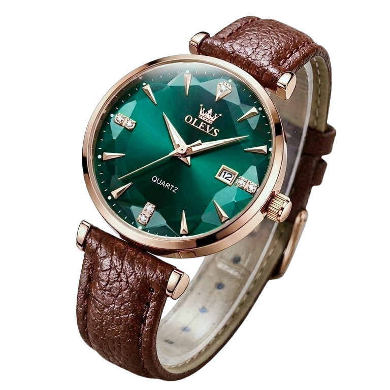 Годинник жіночий наручний Olevs Diamond Leather Brown (2 ремінці) Вінниця - фото 9