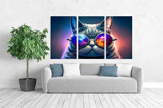 Модульна картина у вітальню/ спальню    Кіт в окулярах       ART-096_3A Київ