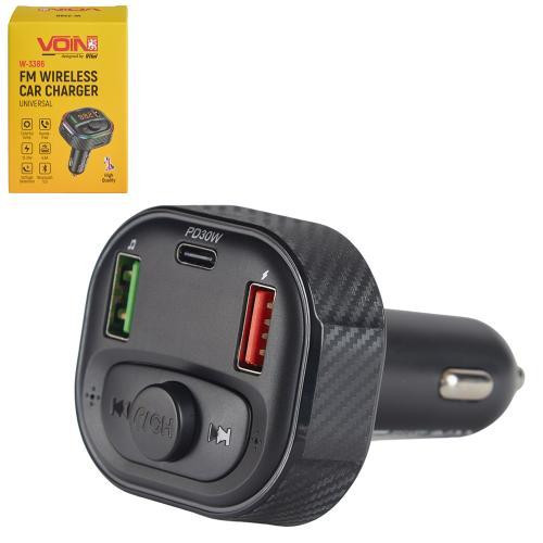 FM модулятор VOIN W-3386 з Bluetooth 5.0, 2 USB 4.8A, Type C, Hands free, вольтметр, 12-24В Харків - фото 1
