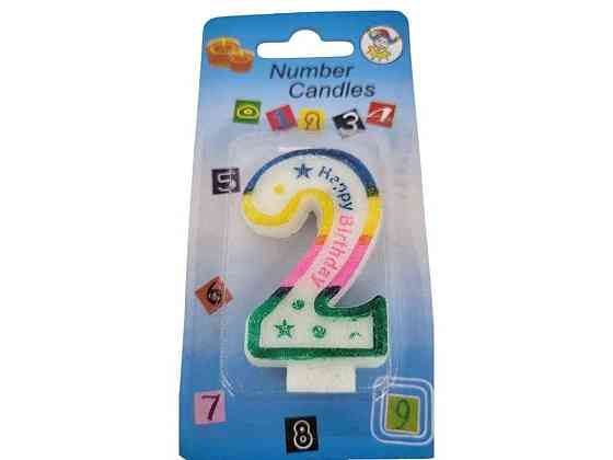Свеча-цифра 2 Happy Birthday цветная арт.034 ТМ PRC Solmir Київ