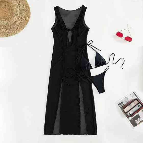 Жіночий купальник трійка з накидкою Чорний M Харків