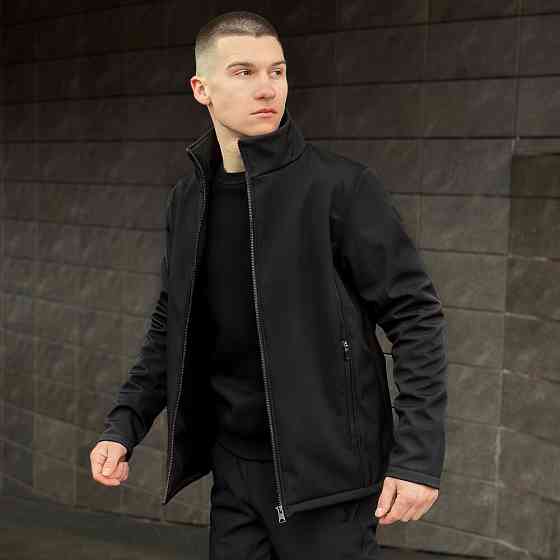 Черная мужская демисезонная куртка из софтшелла с карманами Pobedov Shadow Киев
