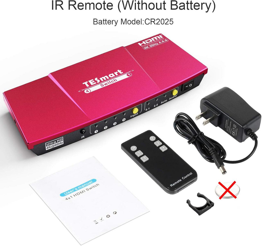 HDMI переключатель TESmart 4x1 4K 60Hz UHD оптический аудиовыход пульт ДУ поддержка HDR, Dolby Vision, красный Киев - изображение 10