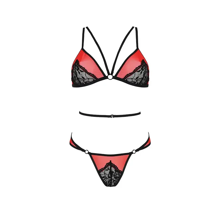Комплект білизни Passion PEONIA SET XXL/XXXL red, бра, трусики Львів - фото 3