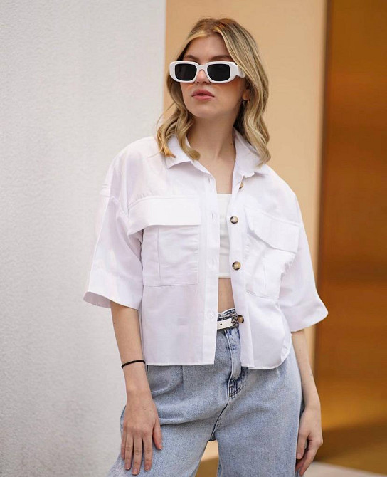 Сорочка жіноча Mix Ray 3656 коротка широка з накладеними кишенями на гудзиках біла, білий, L Київ - фото 15