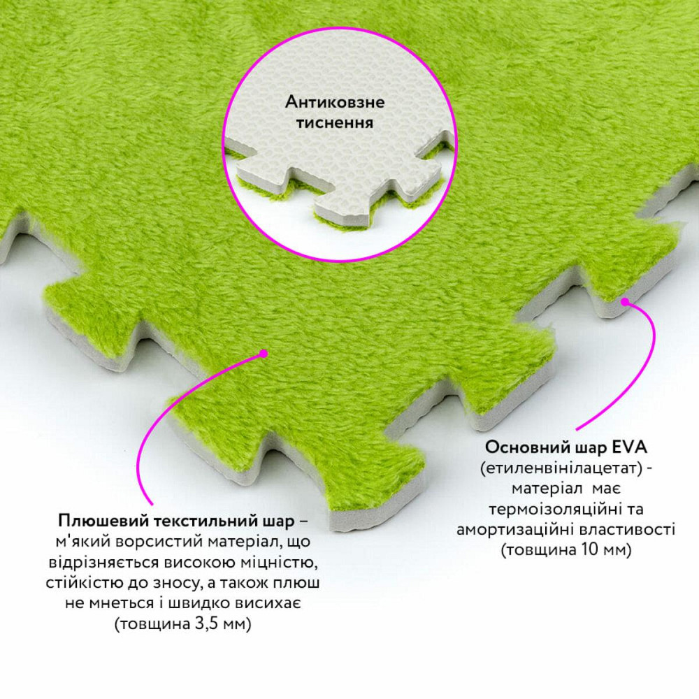 Пол-пазл плюшевый 30х30х1см Салатовый (D) SW-00002094 Днепр - изображение 3