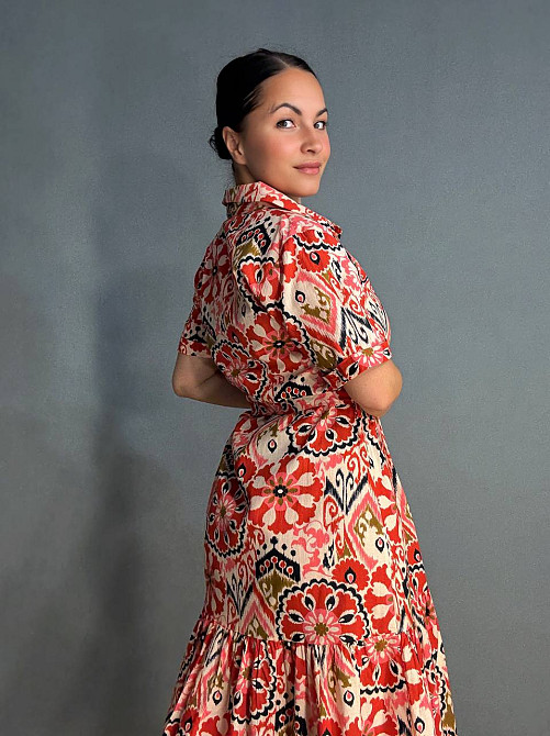 Платье женское Mix Ray 4338 длинное с воланом и орнаментом красное, красный, M Киев - изображение 17