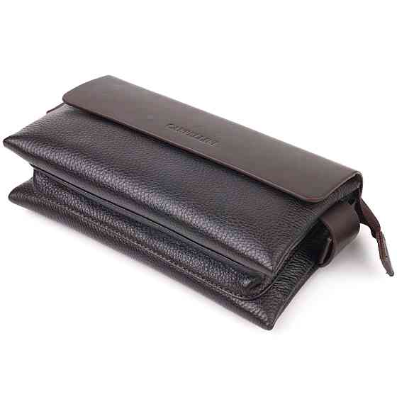 Стильний чоловічий клатч із натуральної комбінованої шкіри CANPELLINI 21566 Коричневий Київ