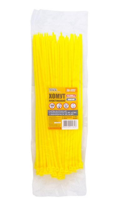 Хомут нейлоновий MASTERTOOL 4.8×300 мм 100 шт жовтий 20-1722 Коломия - фото 2