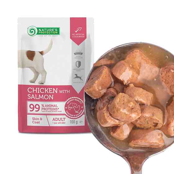 Nature’s Protection Adult Skin&Coat Chicken with Salmon Вологий корм для собак для здорової шкіри та шерсті з куркою і лососем, 100 г Київ