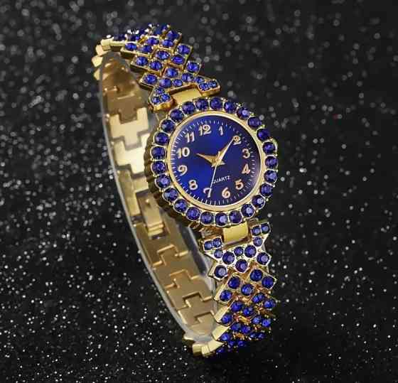 Подарочный набор для женщин Сердце наручные часы кольцо ожерелье браслет и серьги синий Киев