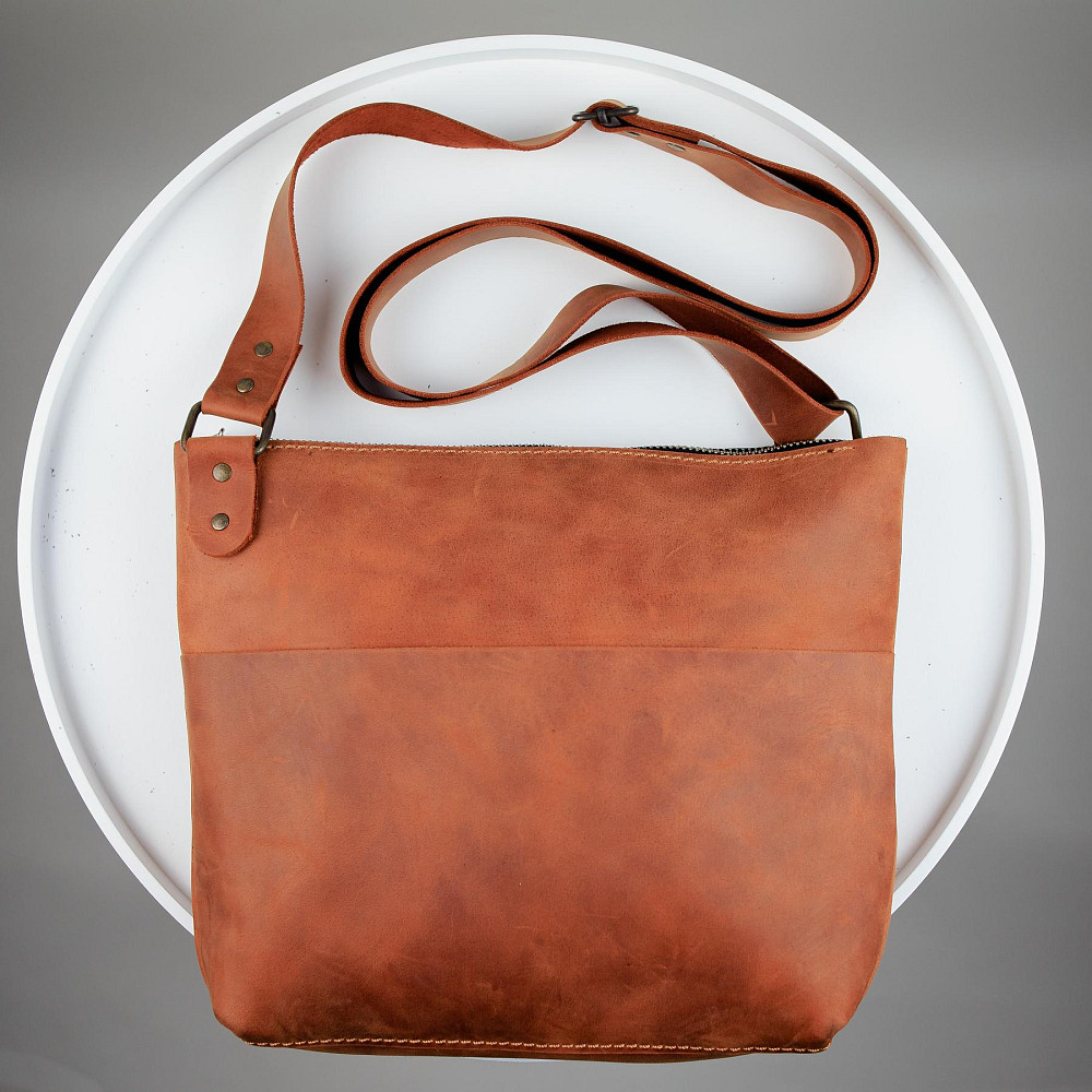 Сумка-месенджер з натуральної шкіри Crazy Horse, через плече (Світло-коричневий) Суми - фото 1