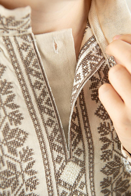 Вишиванка для хлопчиків із довгим рукавом лляна, бежева Київ - фото 4