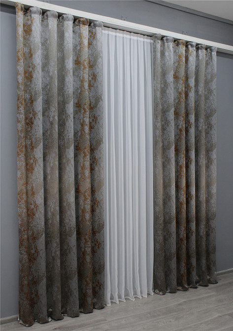 Комплект готовых штор VR-Textil Мрамор Al-7 № 1470ш Серо-коричневый 150х290 см 2 шт (33-0326) Киев - изображение 4