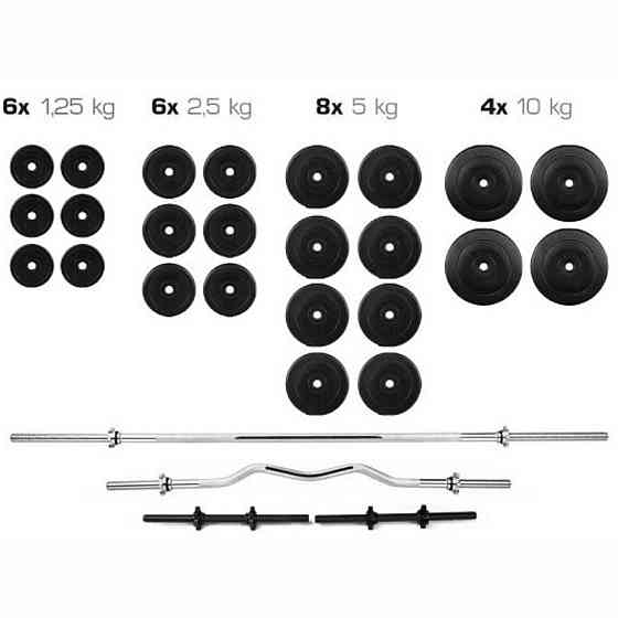 Штанга набірна + W-подібний гриф з гантелями 120 кг Гантелі, гирі, штанги та диски ударостійкий пластик Київ