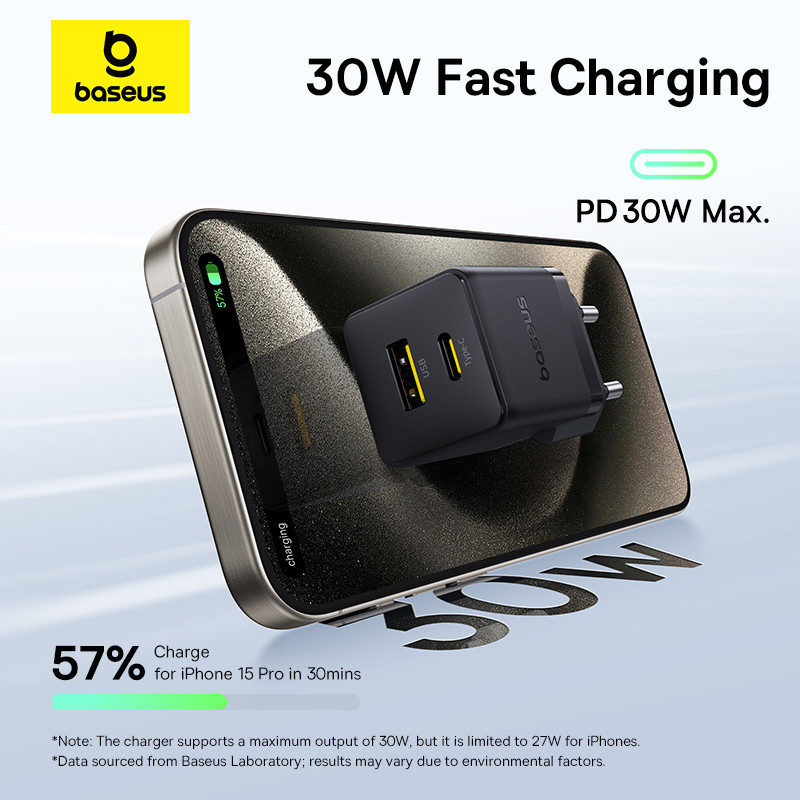Мережевий зарядний пристрій Baseus Palm Fast Charger C+U 30W EU Cluster Black (with Baseus Mini White Cable Одеса - фото 9
