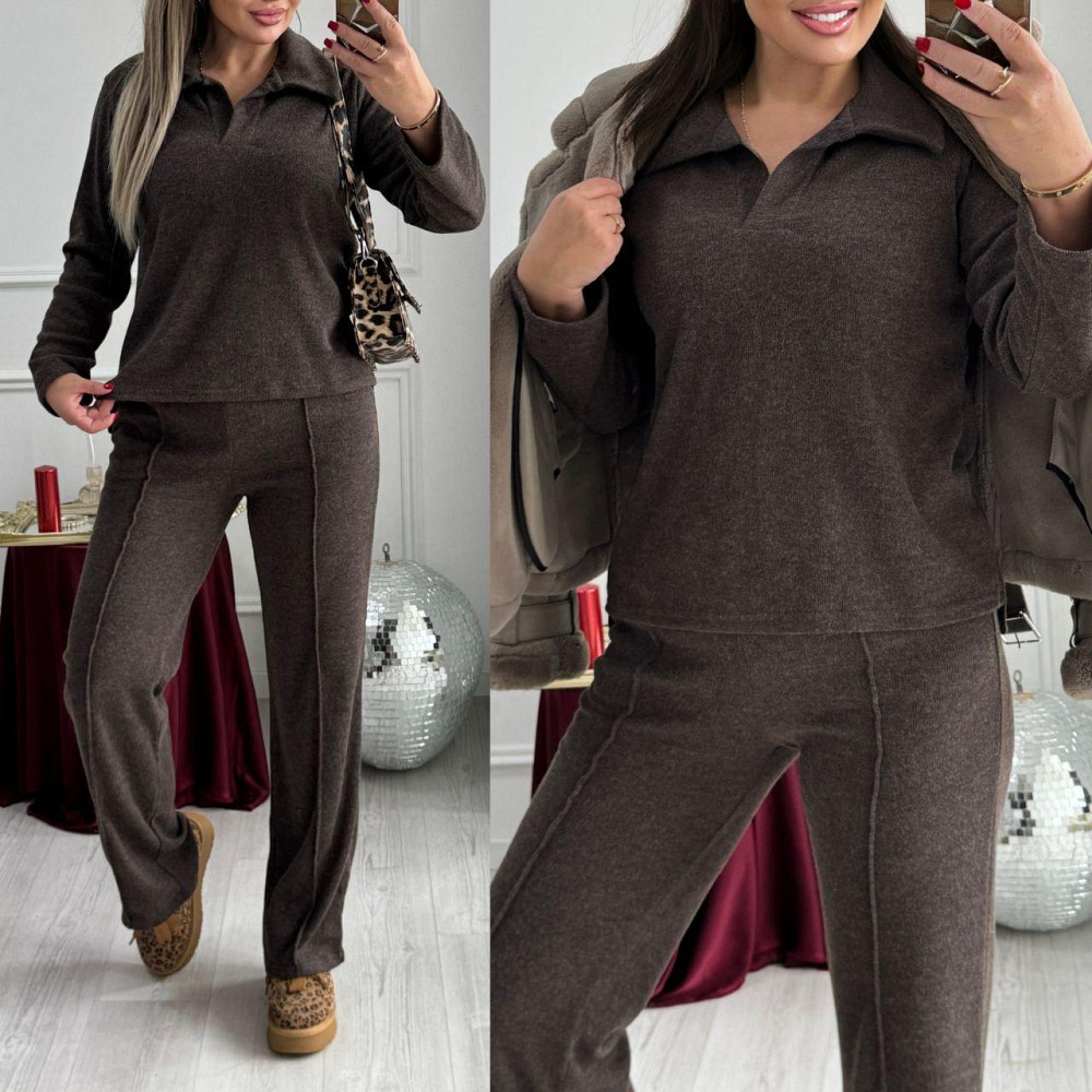 Женский базовый вязаный костюм двойка из ангоры Шоколадный, 46/48 Одесса - изображение 1