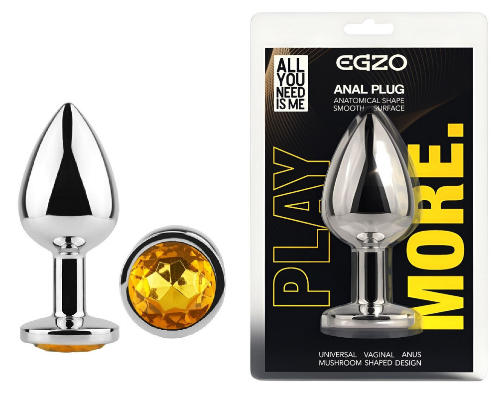 Анальна пробка з кристалом EGZO - Silver Round Plug Yellow size S Sex Aura Київ - фото 1