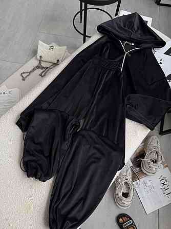Женский стильный прогулочный костюм двойка: кофта и штаны в спортивном стиле велюр Черный, 42/44 Одесса