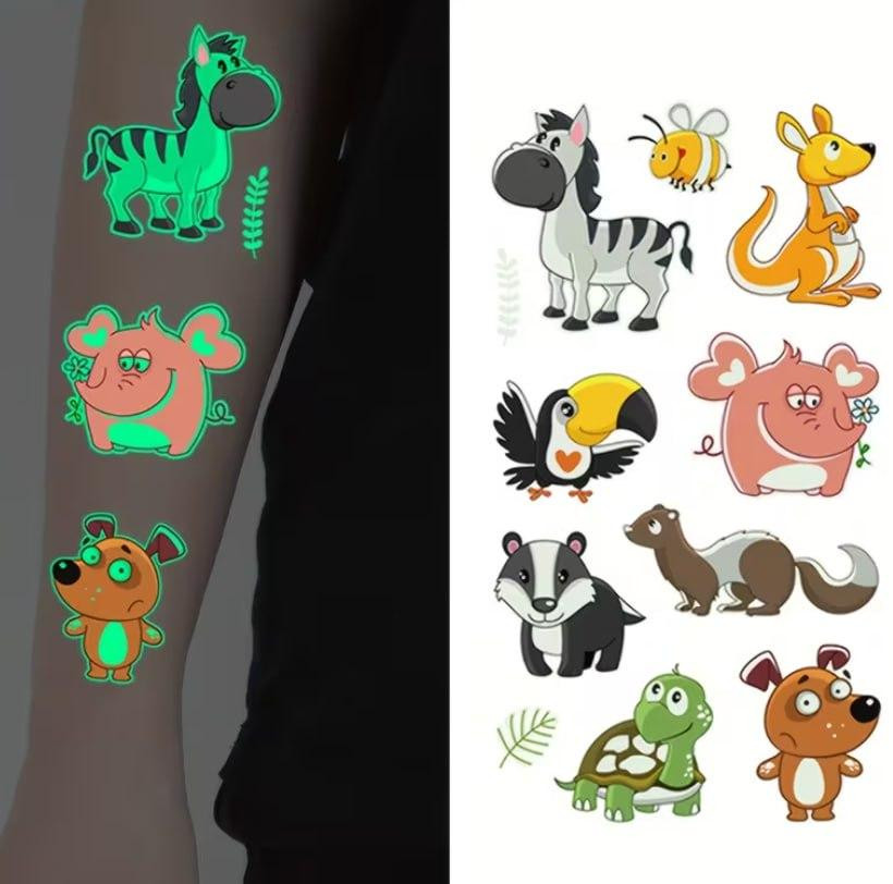 Набор из 5 шт. временных татуировок, светящихся в темноте | Детские водостойкие татуировки с животными, держатся 2-5 дней Киев - изображение 3