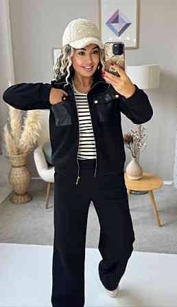 Женский стильный костюм двойка: кофта и штаны вельвет на плотном флисе Чорний, 40/42 Одесса